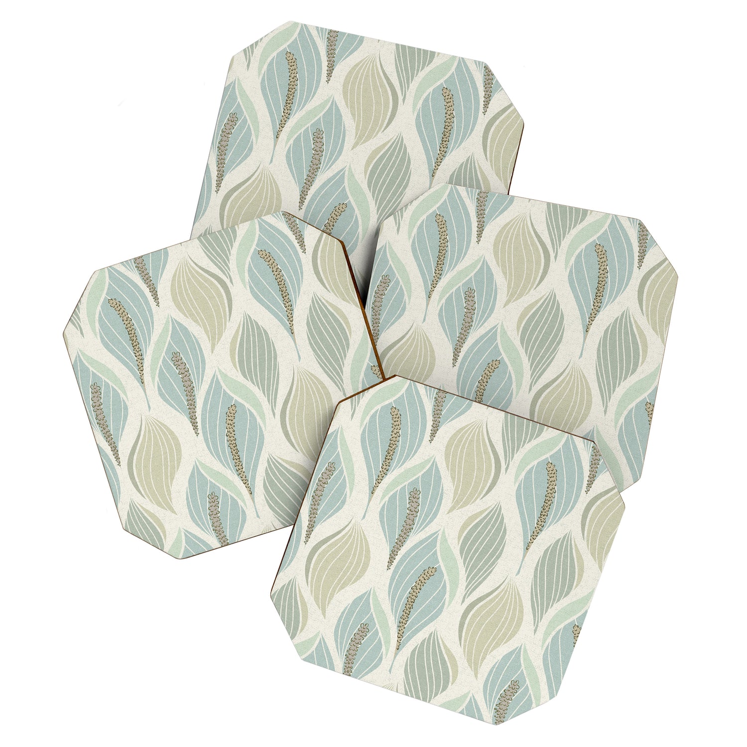 Minimalistic flow Peace lily soft green pattern Coaster Gallery Image 1