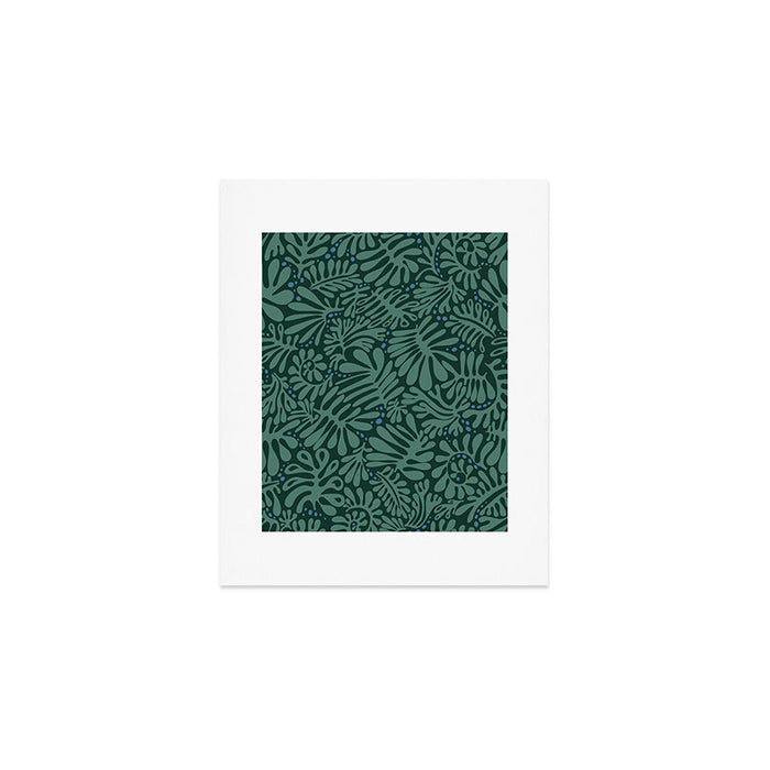Minimalistic Matisse leaves dark sage green Art Print Gallery Image 1