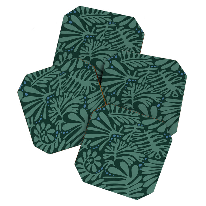 Minimalistic Matisse leaves dark sage green Coaster Gallery Image 1