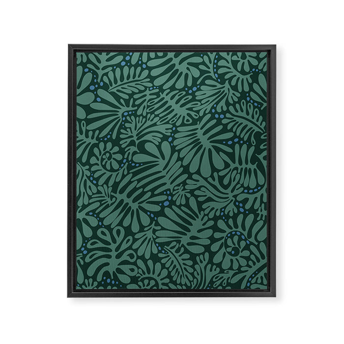 Minimalistic Matisse leaves dark sage green Framed Canvas Print Gallery Image 1
