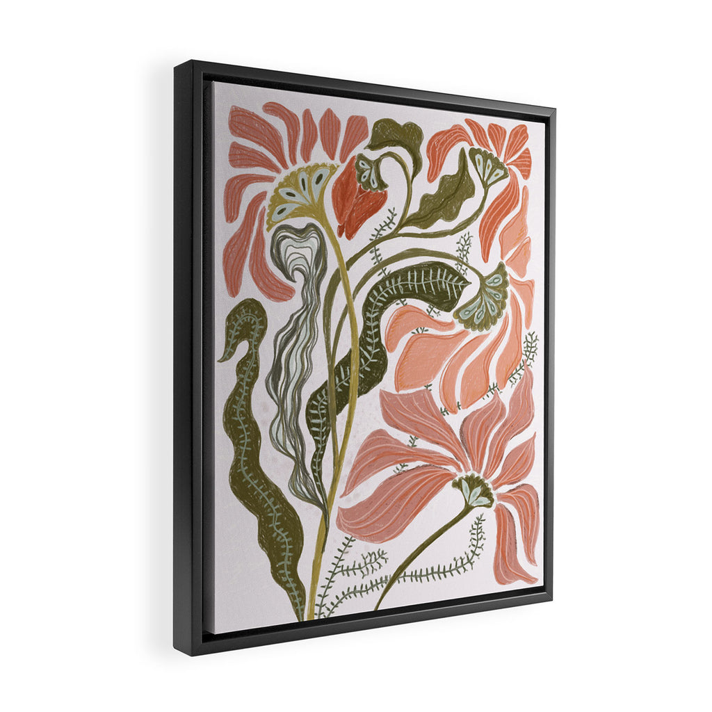 Modern Chalk still life with flowers and fern Framed Canvas Print Gallery Image 2