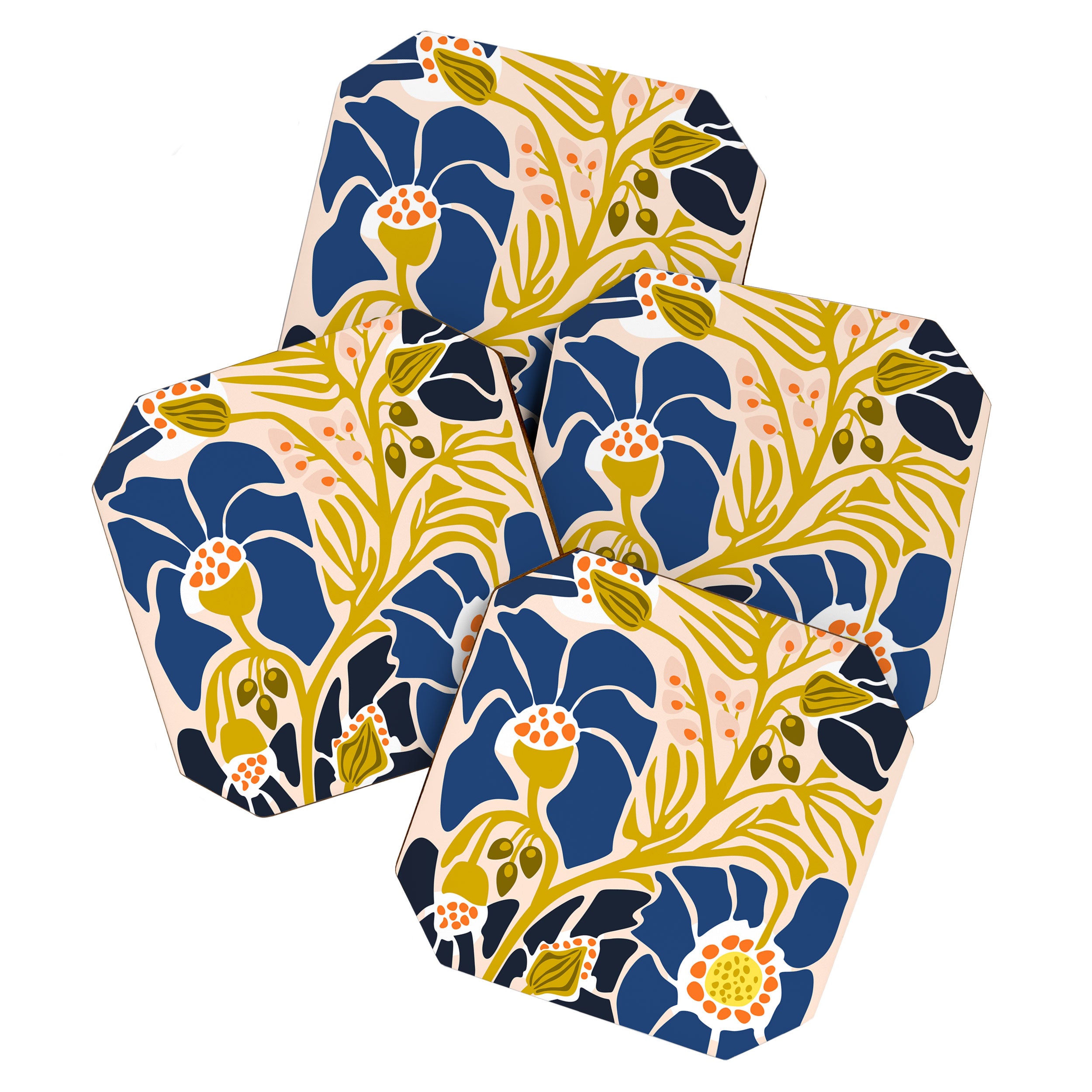 Modern floral illustration; Backyard flower Coaster Gallery Image 1