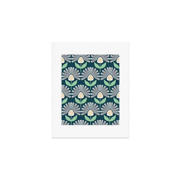 Modern mid century retro flower blue Art Print Gallery Image 1