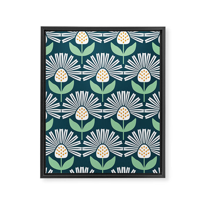 Modern mid century retro flower blue Framed Canvas Print Gallery Image 1