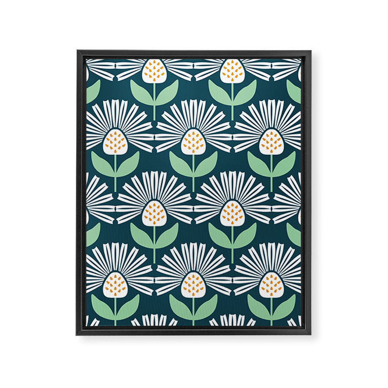 Modern mid century retro flower blue Framed Canvas Print Gallery Image 6