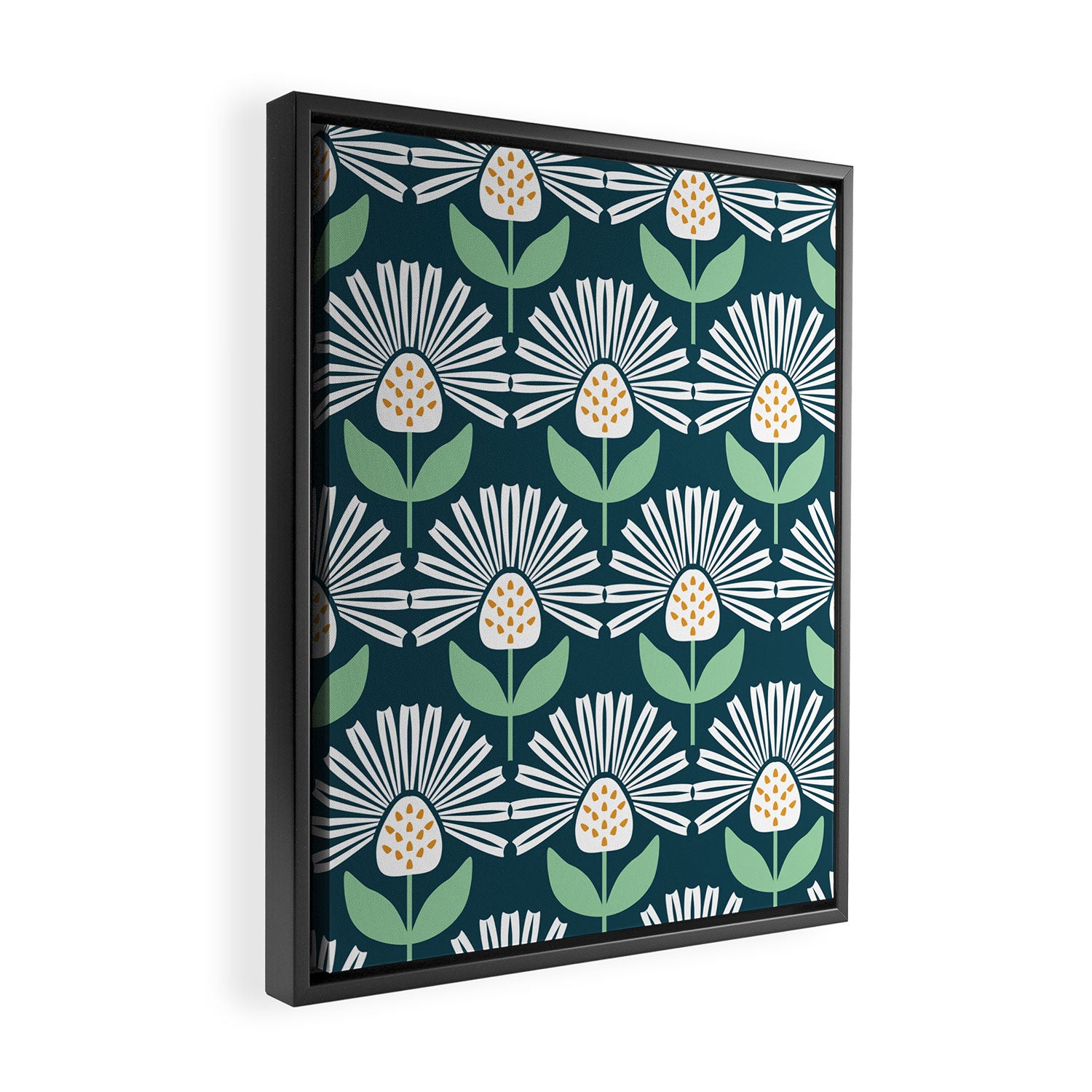 Modern mid century retro flower blue Framed Canvas Print Gallery Image 2