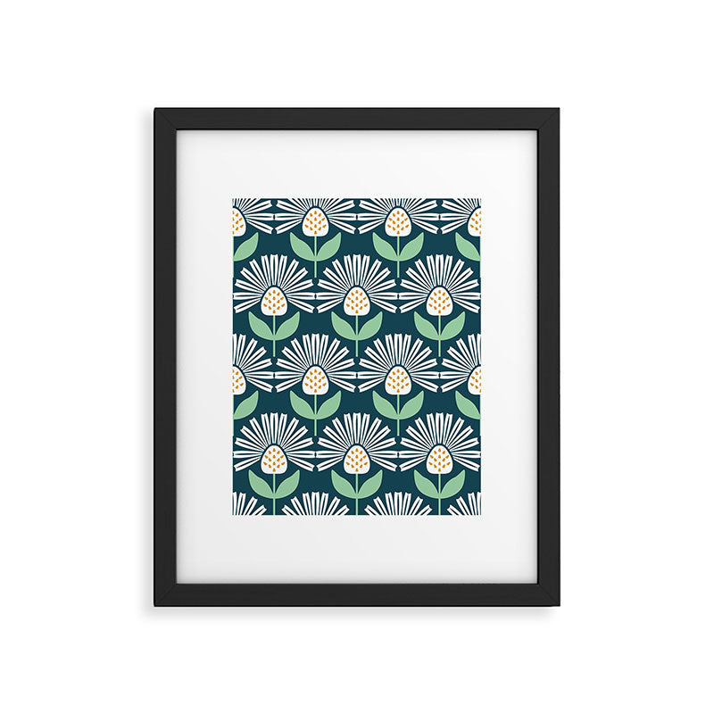 Modern mid century retro flower blue Framed Art Print Gallery Image 5