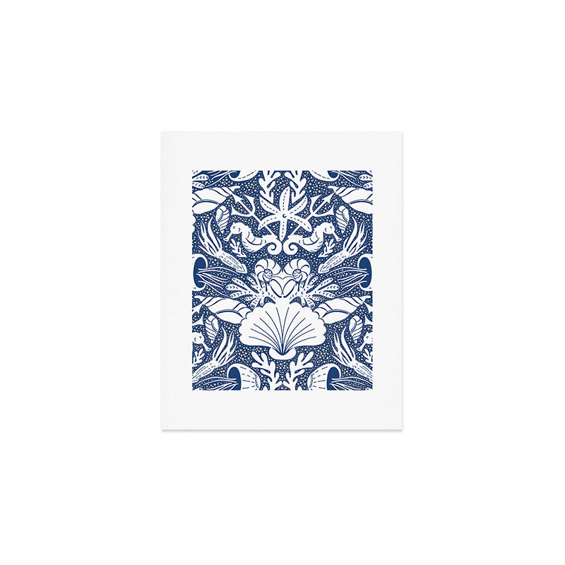 Neptune's joy blue damask reworked Art Print Gallery Image 1