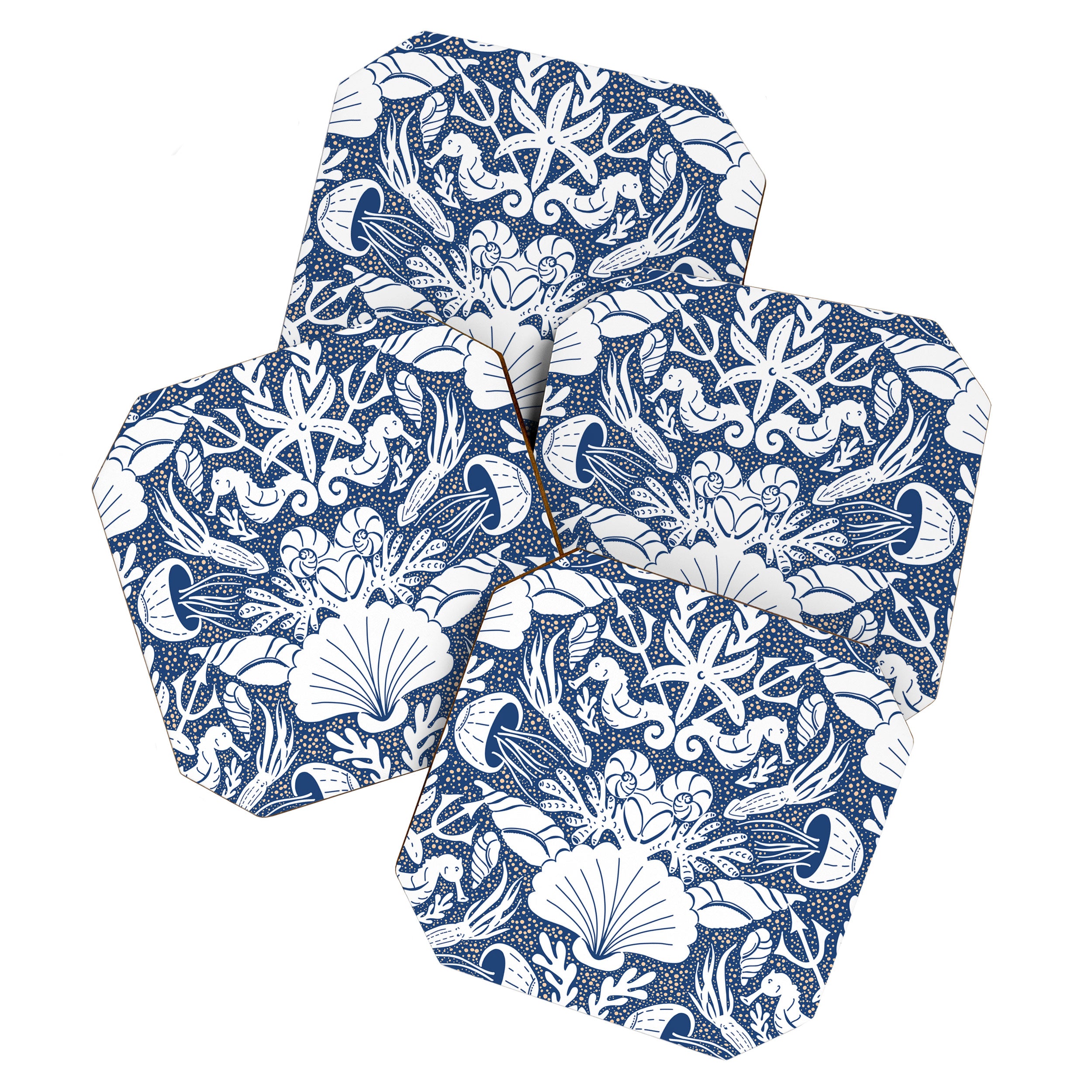 Neptune's joy blue damask reworked Coaster Gallery Image 1