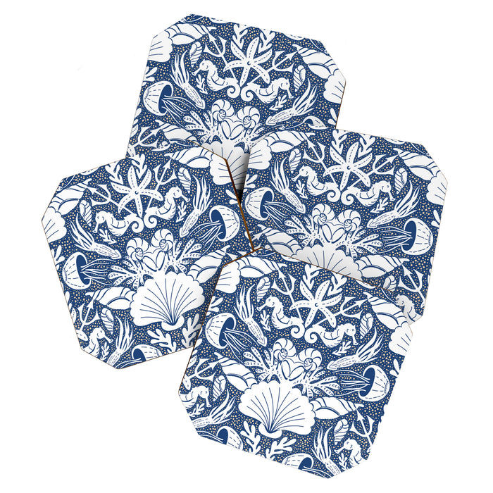 Neptune's joy blue damask reworked Coaster Gallery Image 1