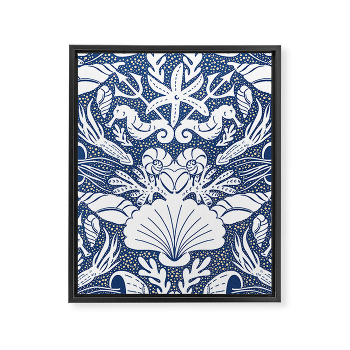 Neptune's joy blue damask reworked Framed Canvas Print Gallery Image 1