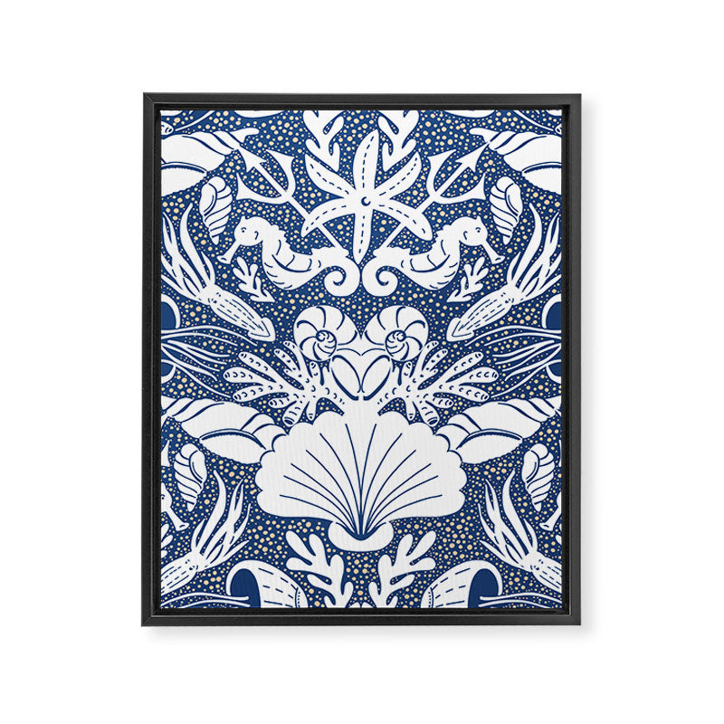 Neptune's joy blue damask reworked Framed Canvas Print Gallery Image 8