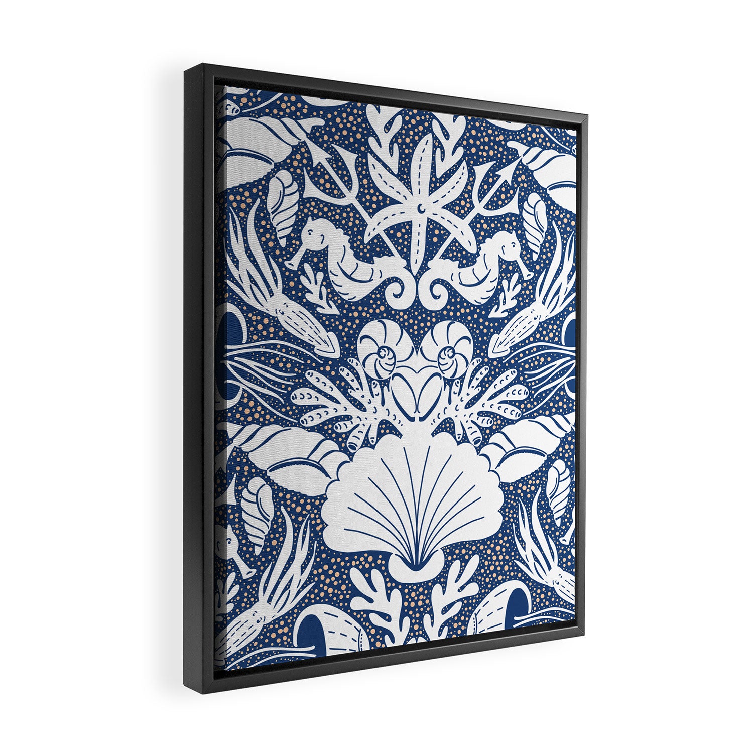 Neptune's joy blue damask reworked Framed Canvas Print Gallery Image 2