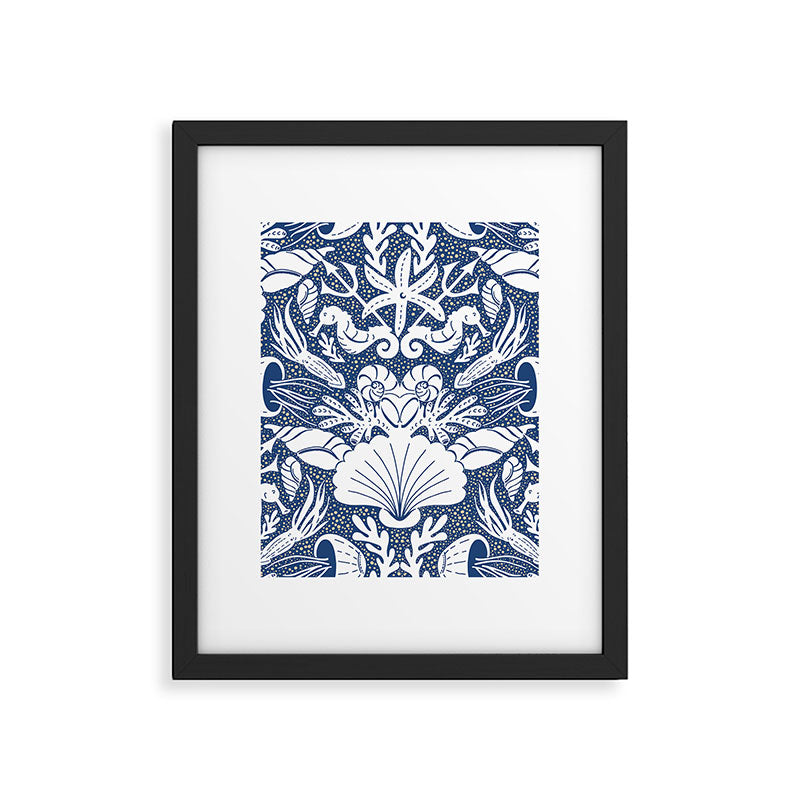 Neptune's joy blue damask reworked Framed Art Print Gallery Image 6