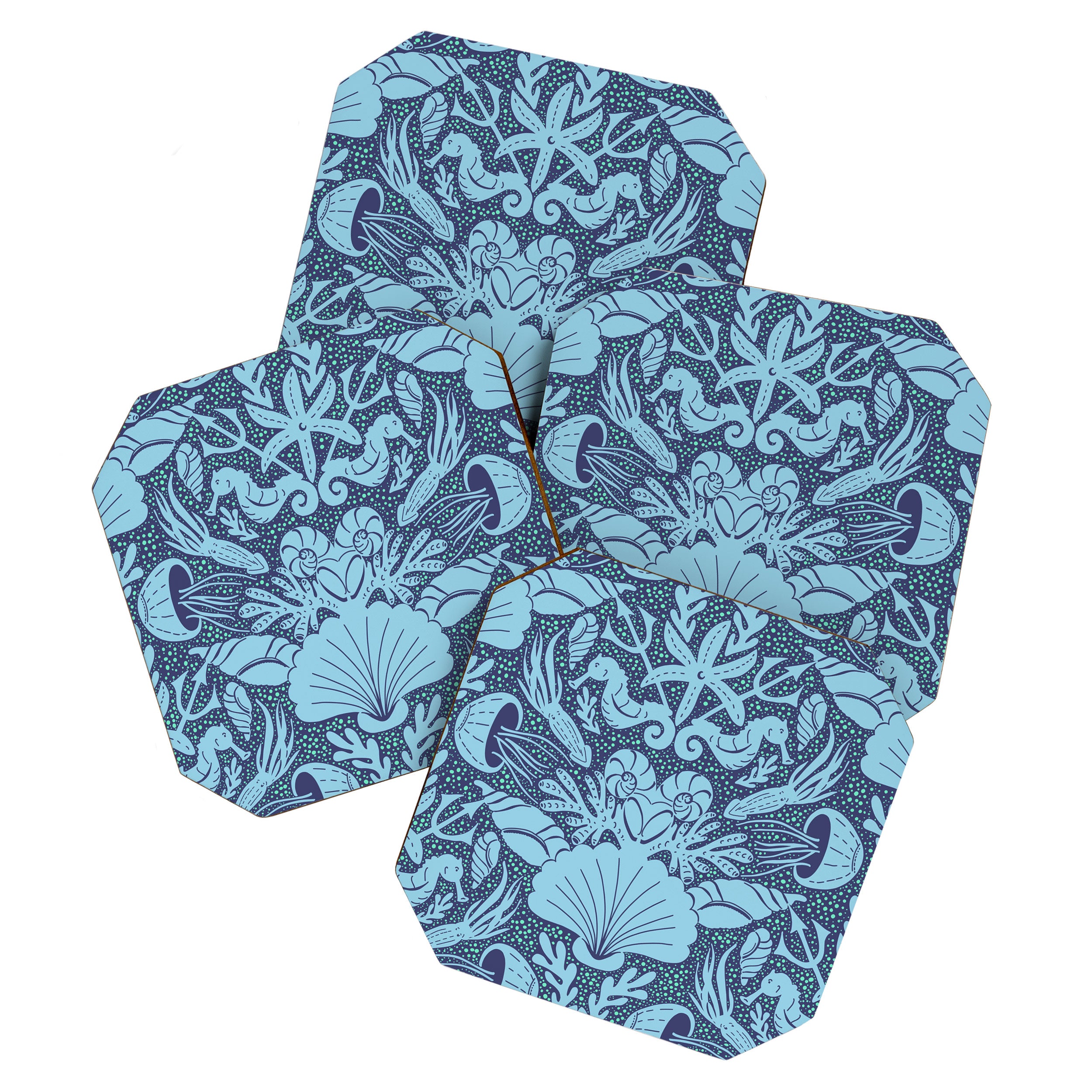 Neptune's joy dublex blue damask reworked Coaster Gallery Image 1