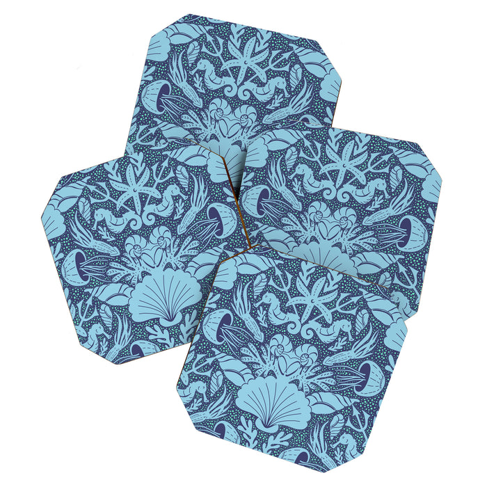 Neptune's joy dublex blue damask reworked Coaster Gallery Image 1