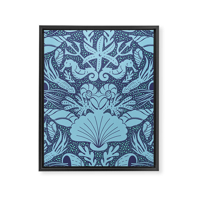 Neptune's joy dublex blue damask reworked Framed Canvas Print Gallery Image 8