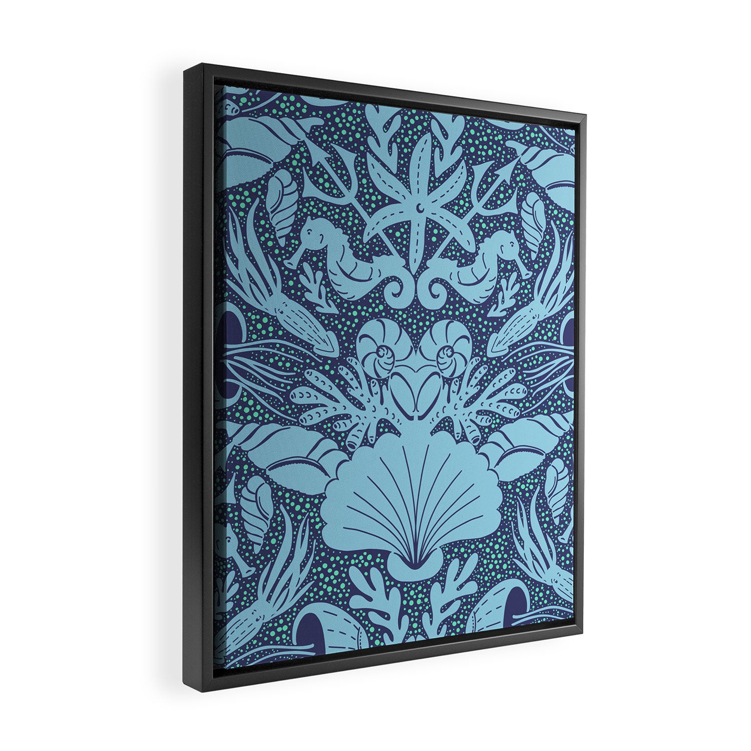 Neptune's joy dublex blue damask reworked Framed Canvas Print Gallery Image 2