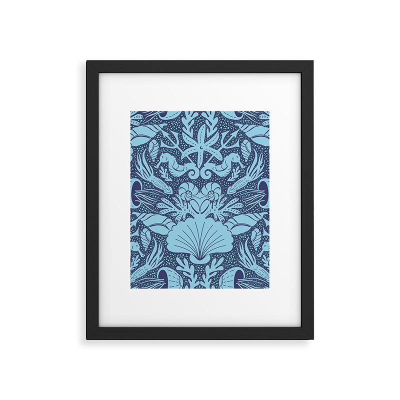 Neptune's joy dublex blue damask reworked Framed Art Print Gallery Image 6