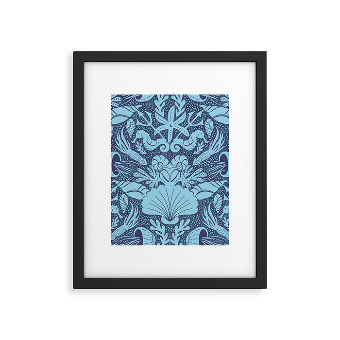Neptune's joy dublex blue damask reworked Framed Art Print Gallery Image 1