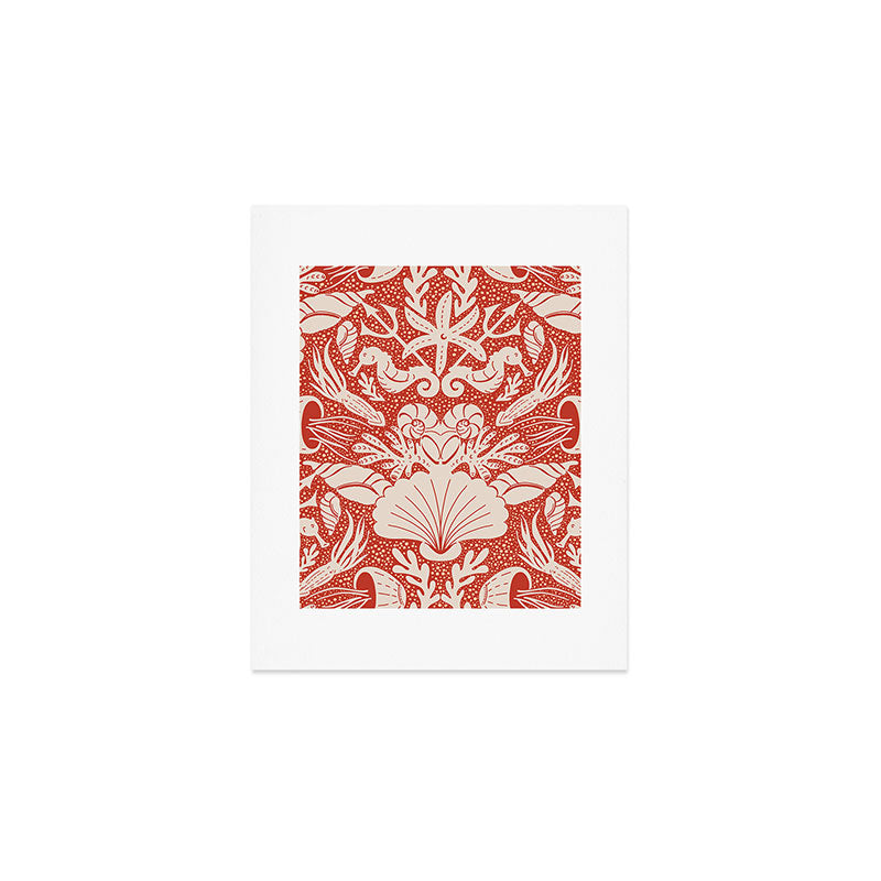 Neptune's joy warm red damask reworked Art Print Gallery Image 1