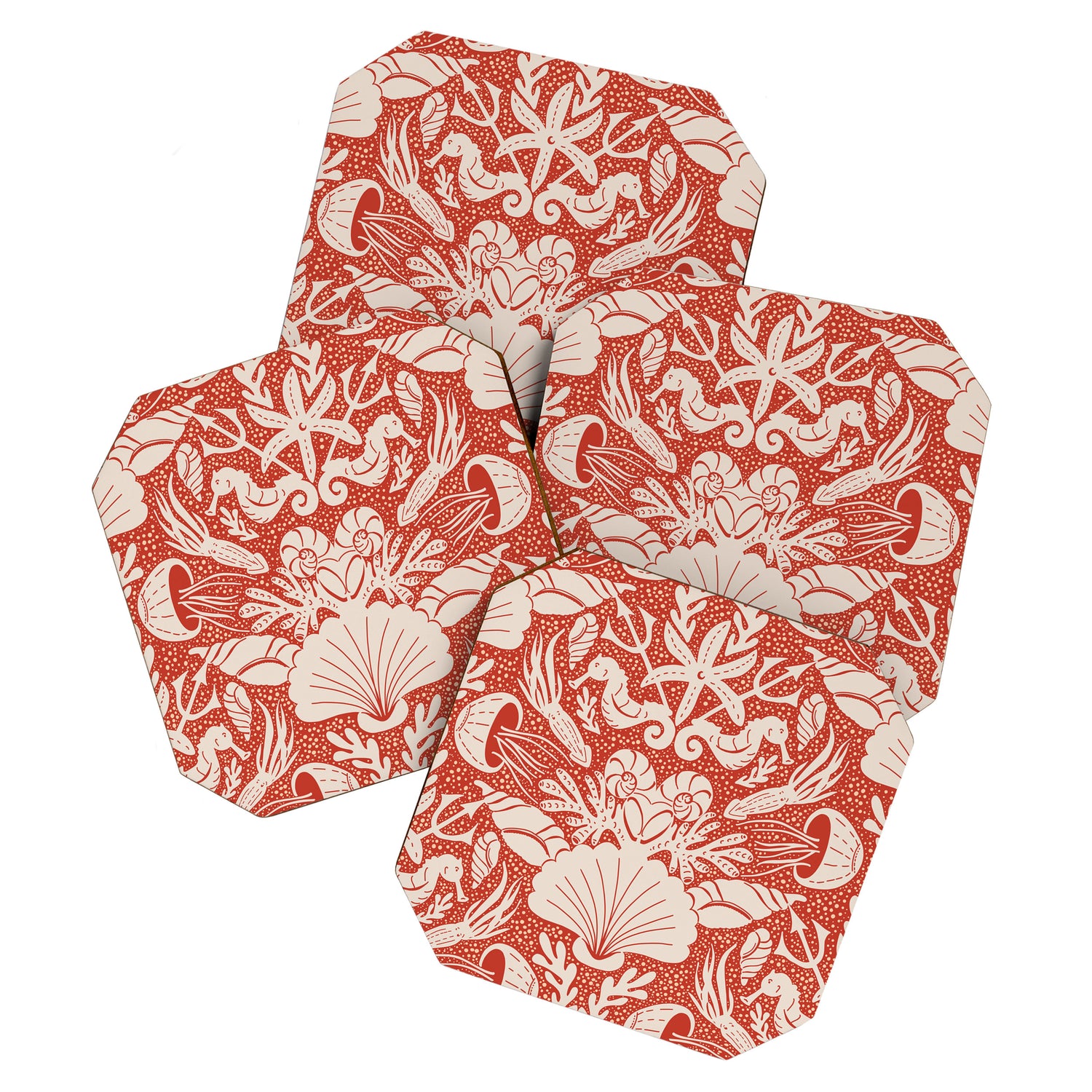 Neptune's joy warm red damask reworked Coaster Gallery Image 1
