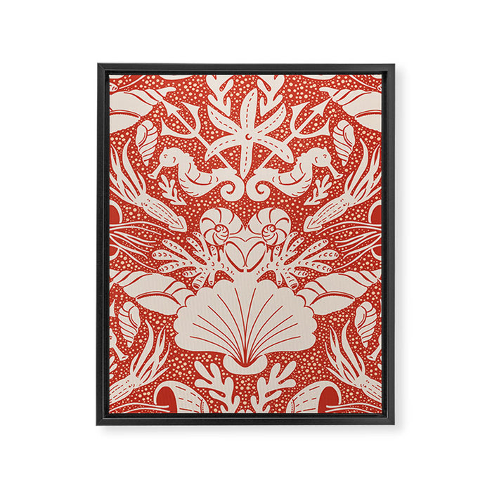 Neptune's joy warm red damask reworked Framed Canvas Print Gallery Image 1