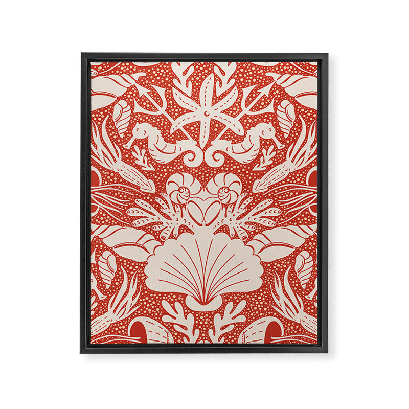 Neptune's joy warm red damask reworked Framed Canvas Print Gallery Image 8