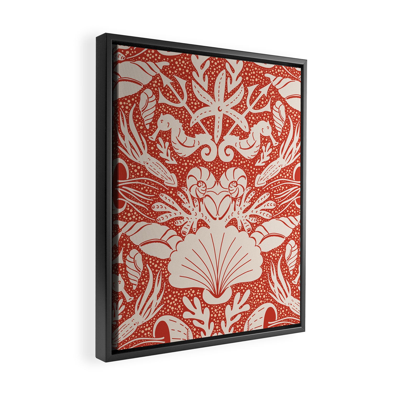 Neptune's joy warm red damask reworked Framed Canvas Print Gallery Image 2