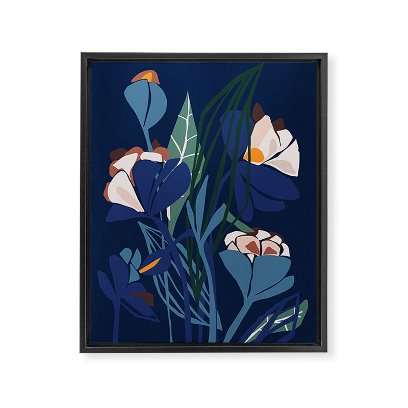 Outside at night â modern floral illustration Framed Canvas Print Gallery Image 6