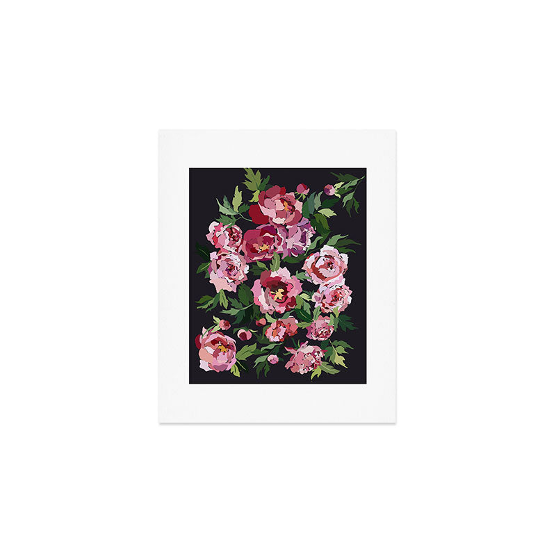 Peony dark coal background Art Print Gallery Image 1