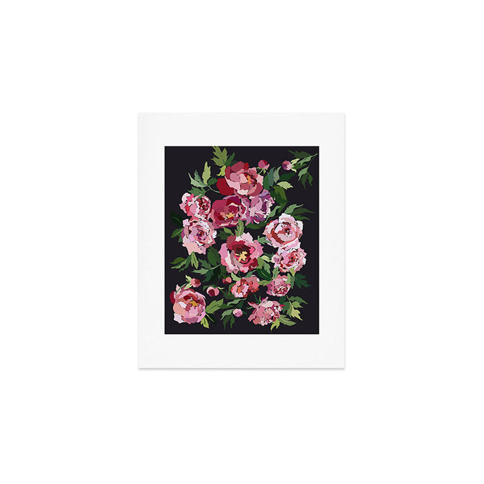 Peony dark coal background Art Print Gallery Image 1