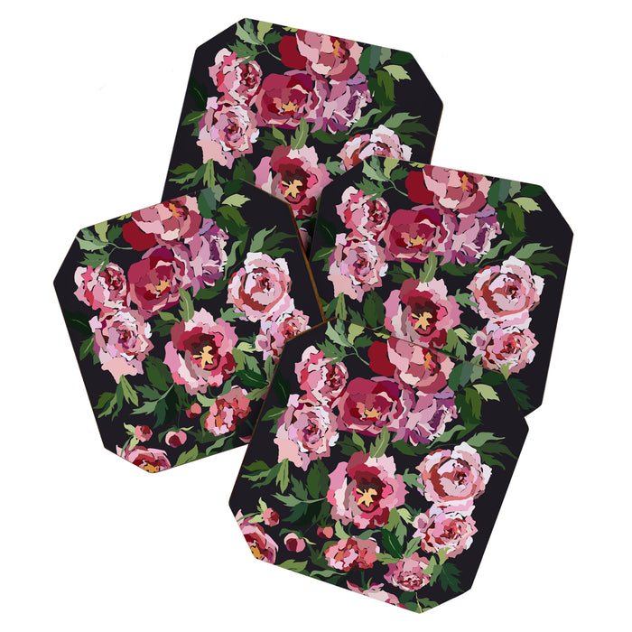Peony dark coal background Coaster Gallery Image 1