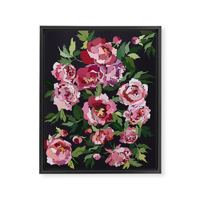 Peony dark coal background Framed Canvas Print Gallery Image 6