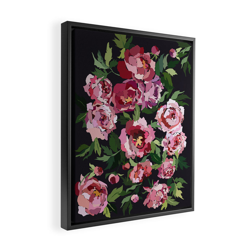 Peony dark coal background Framed Canvas Print Gallery Image 2
