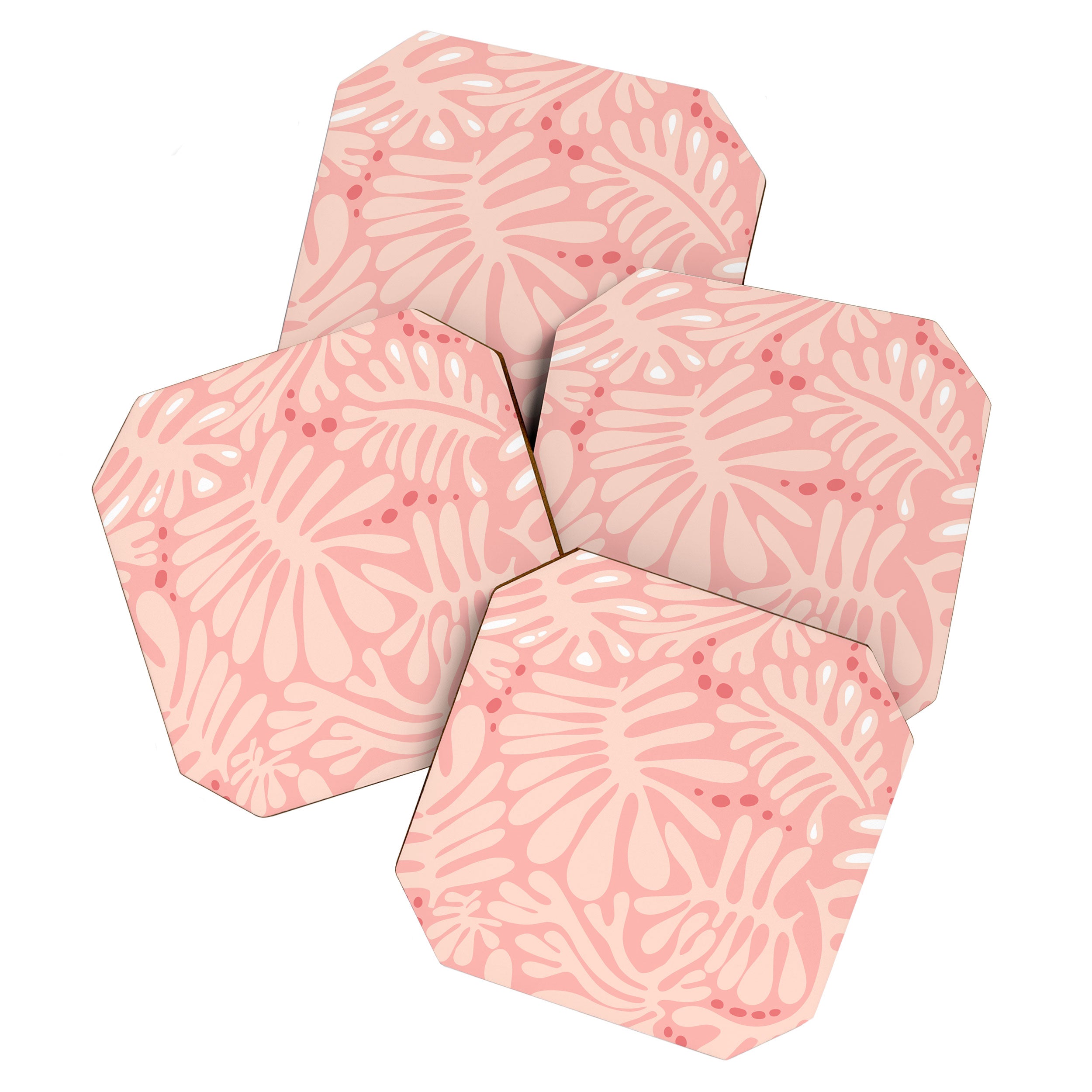 Pink Liquid modern Abstract Leaves Pattern in Matisse style Coaster Gallery Image 1