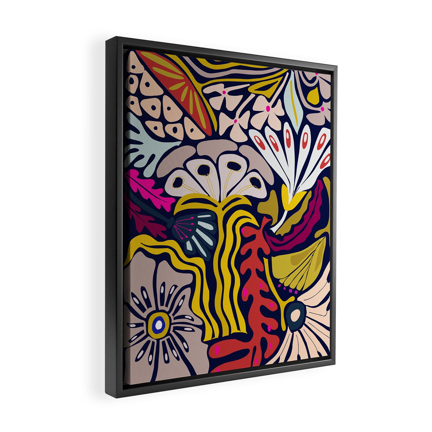 Playful flowers illustration Framed Canvas Print Gallery Image 2