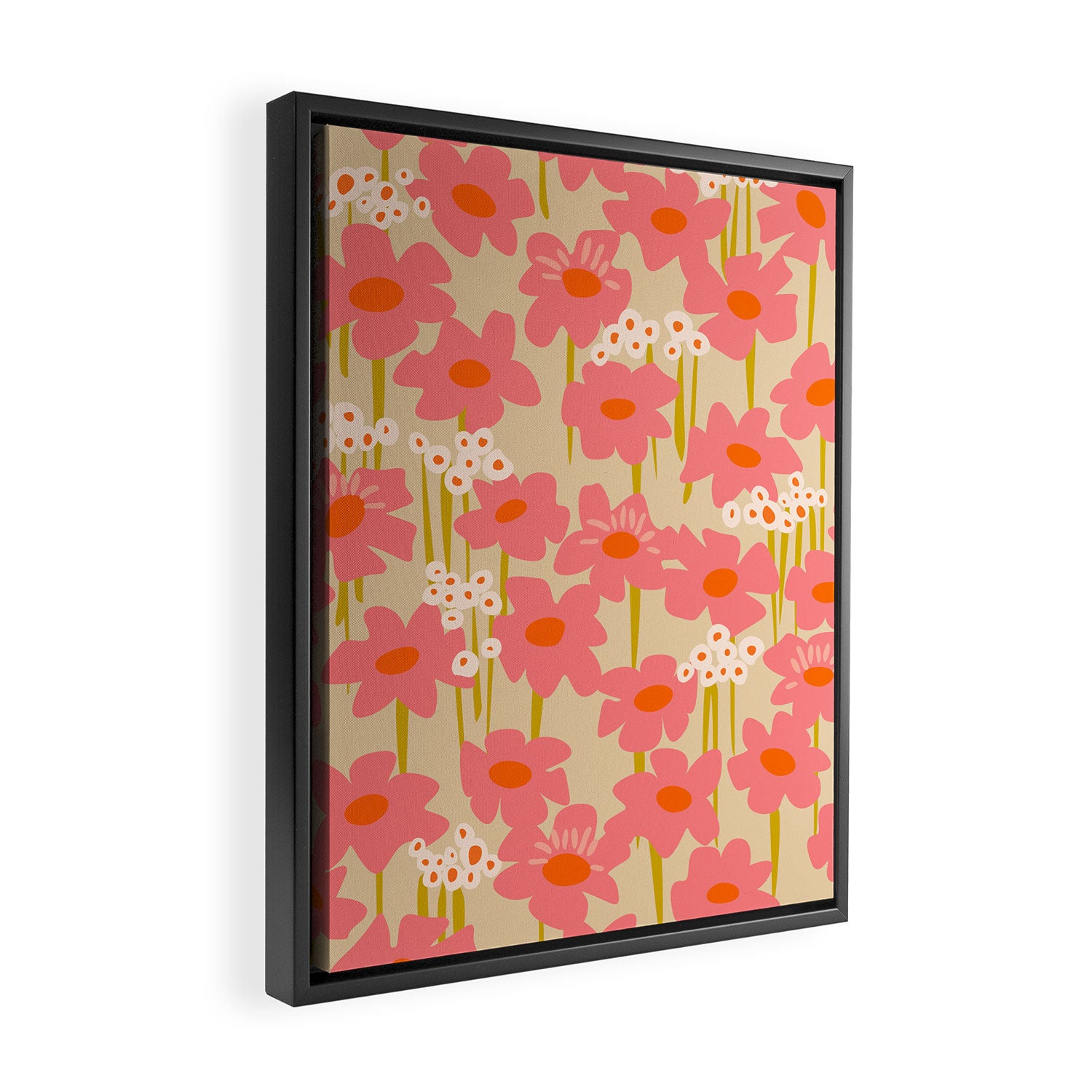 Relax in your summer meadow - floral shapes pattern Framed Canvas Print Gallery Image 2