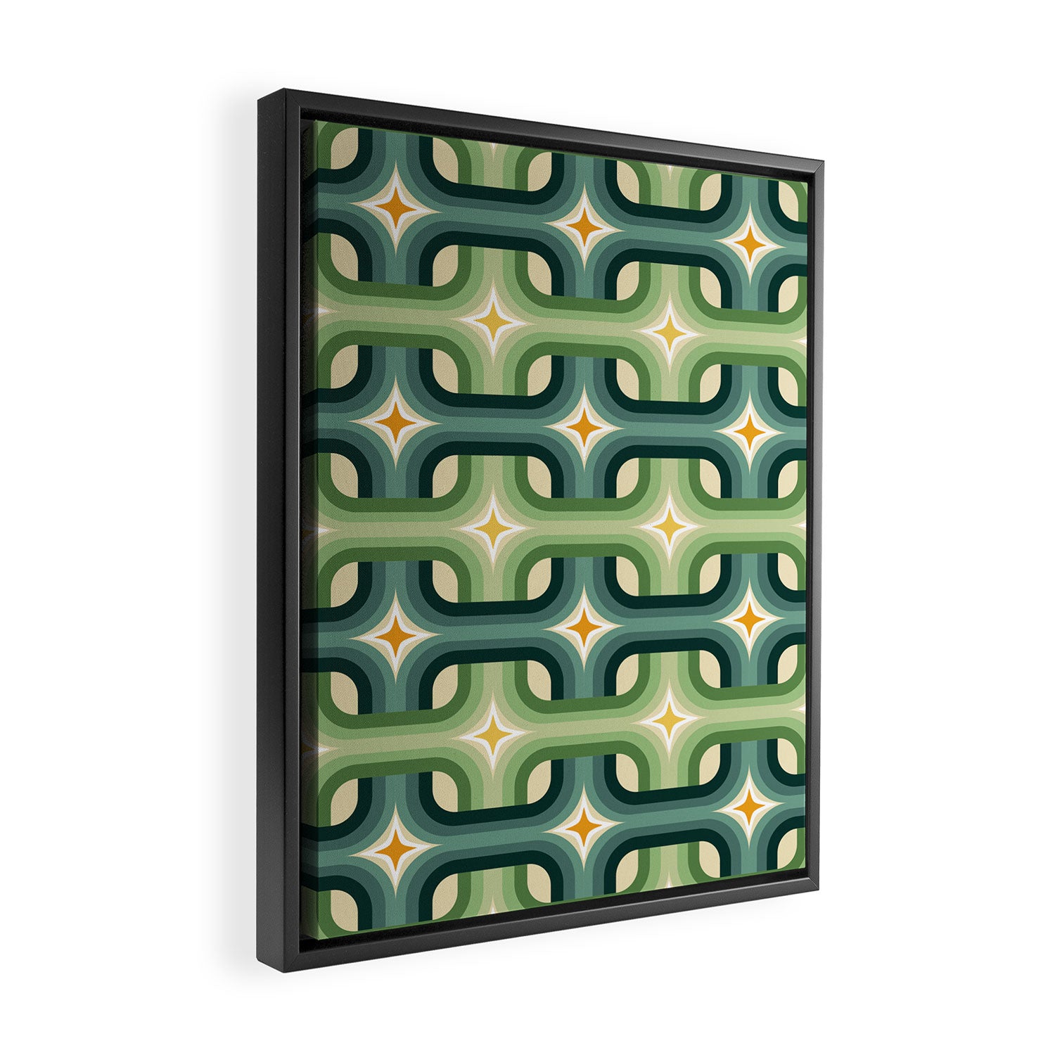 Retro chain pattern teal Framed Canvas Print Gallery Image 2