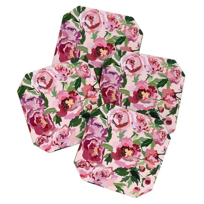 Romantic peony pastel pink background Coaster Gallery Image 1