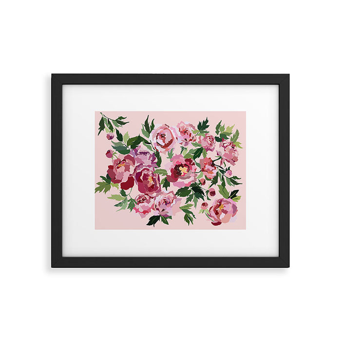 Romantic peony pastel pink background Framed Art Print Gallery Image 1