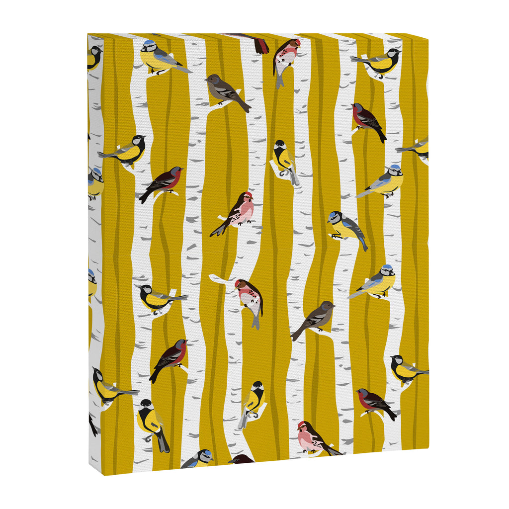 Songbirds sitting in the birchwood Canvas Print Gallery Image 8