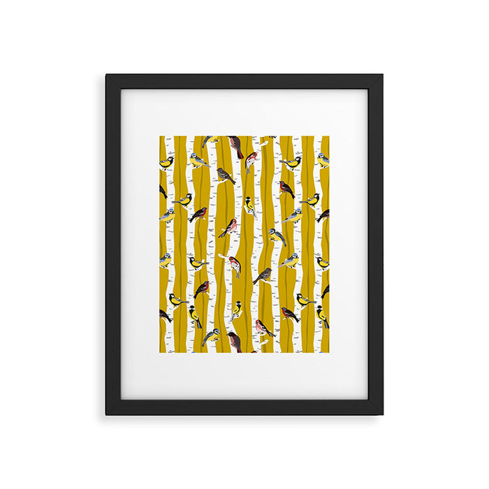 Songbirds sitting in the birchwood Framed Art Print Gallery Image 1