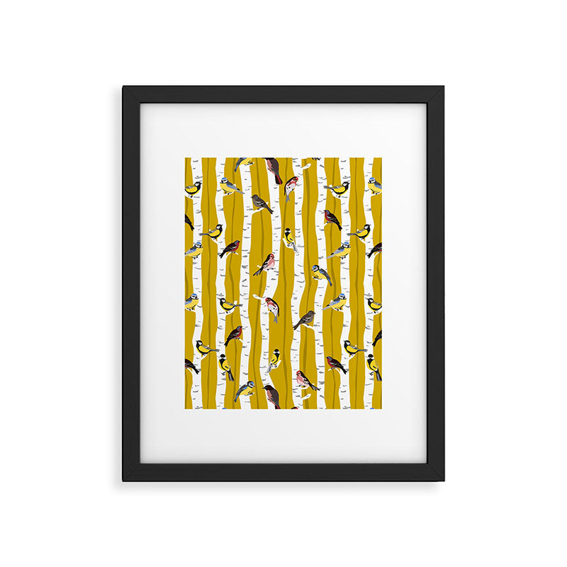 Songbirds sitting in the birchwood Framed Art Print Gallery Image 6