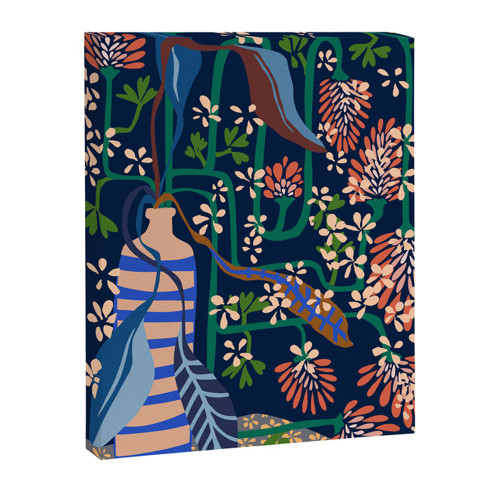 Strainge Clover blossoms in a vase dark blue Canvas Print Gallery Image 1