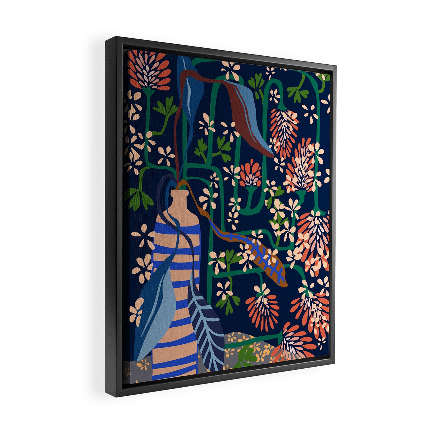 Strainge Clover blossoms in a vase dark blue Framed Canvas Print Gallery Image 2