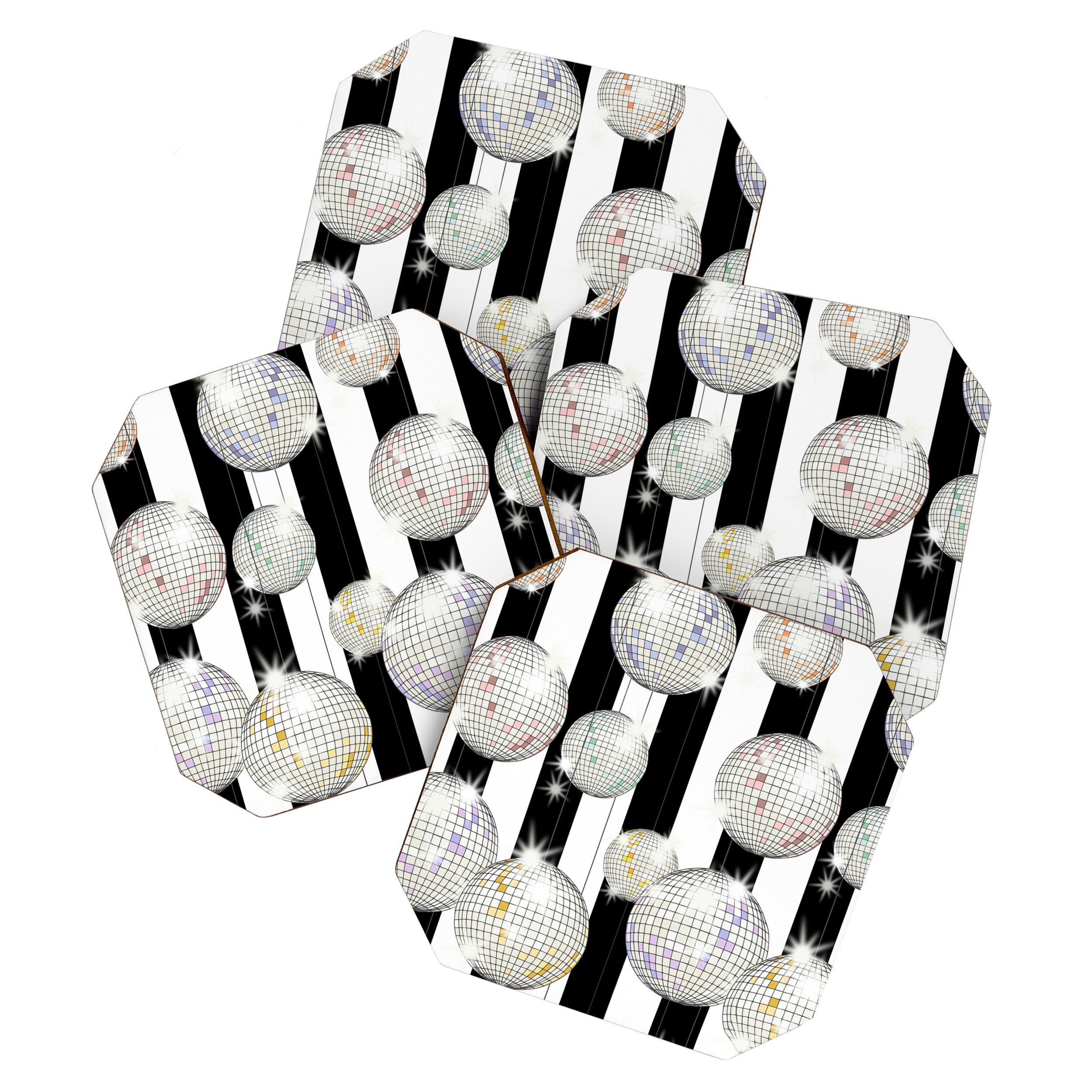 Striped Party Disco Ball black and white Coaster Gallery Image 1