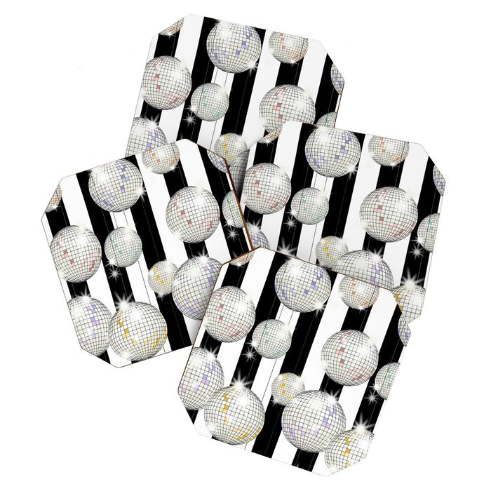 Striped Party Disco Ball black and white Coaster Gallery Image 1
