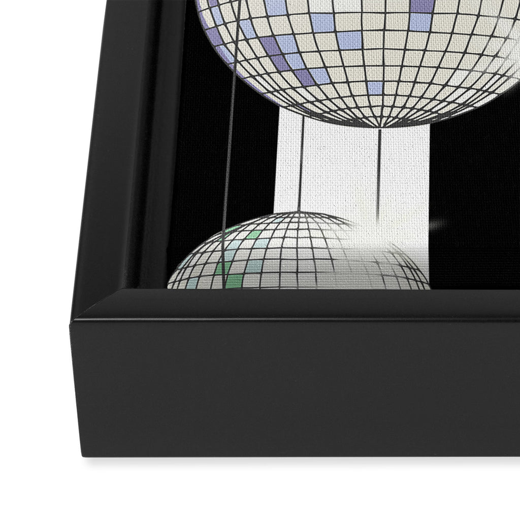 Striped Party Disco Ball black and white Framed Canvas Print Gallery Image 3