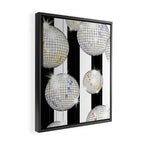 Striped Party Disco Ball black and white Framed Canvas Print Gallery Image 2